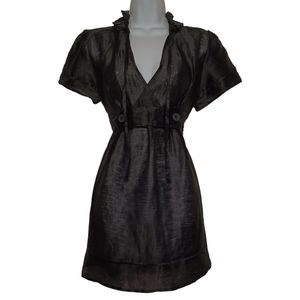 AZWELL Silk Blend Black Semi Sheer Ruffle Short Sleeve Tunic Top Medium NWT